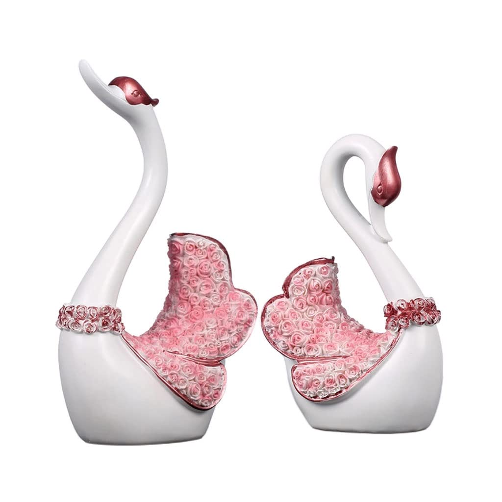 2X Elegant Swan Couple Statue - Modern Home & Office Decor, Animal Figurine Sculpture for Wedding, Anniversary, Living Room, Desk, and Garden Decoration