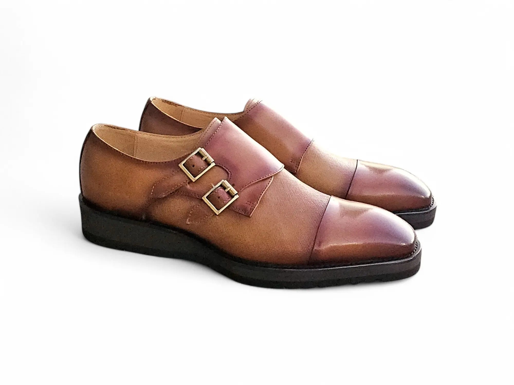 Premium Double Monk Strap Burnished Leather Loafers for Men - Classic Dress Shoes for Business, Office & Formal Occasions - Comfortable Slip-On Style for Weddings & Professional Events