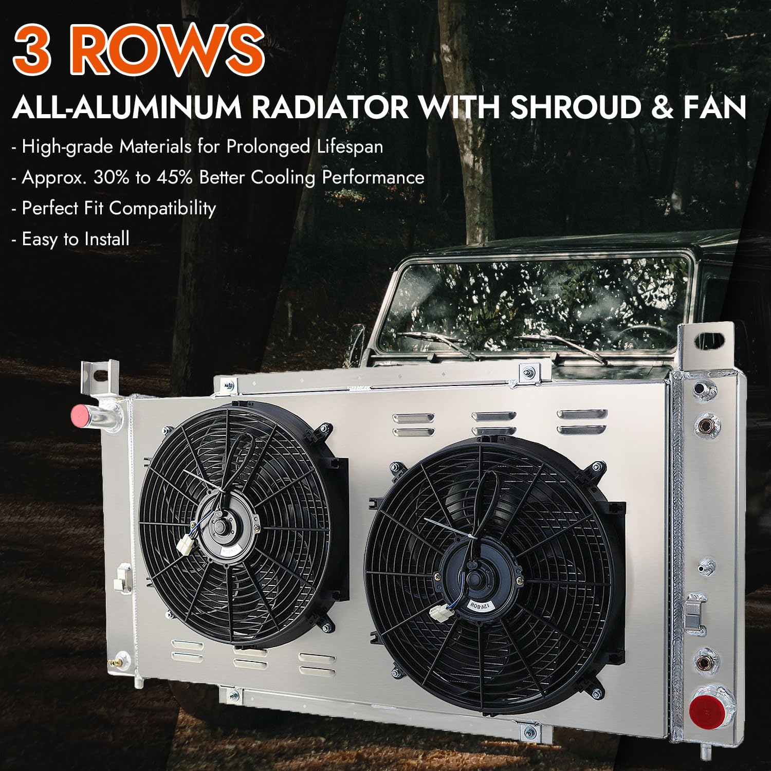 High-Performance CU2370 3-Row Aluminum Radiator for 1999-2014 Chevy GMC Yukon Silverado Sierra 1500 2500 3500 HD, Tahoe Avalanche Cheyenne Suburban & Cadillac - Includes Shroud, 2x14