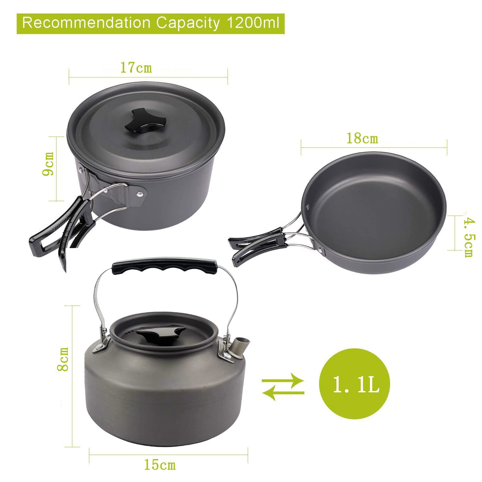 9-Piece Camping Cookware Set - Non-Stick Outdoor Cooking Pots, Teapot & Bowls - Lightweight Backpacking Mess Kit for Hiking, Picnic & Camping Trips | Perfect for RV, Survival & Outdoor Adventures