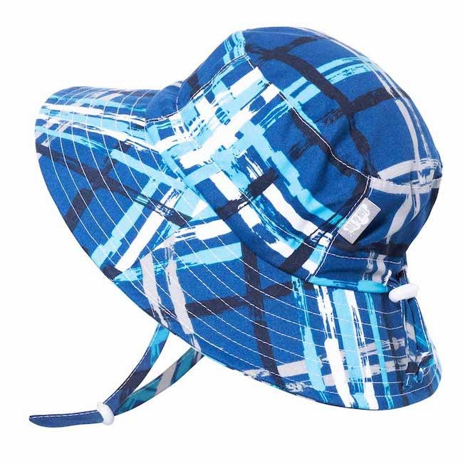 Jan & Jul Aqua Dry Bucket Sun Hat for Kids - Blue Plaid UV Protection Outdoor Beach & Pool Hat for Boys & Girls