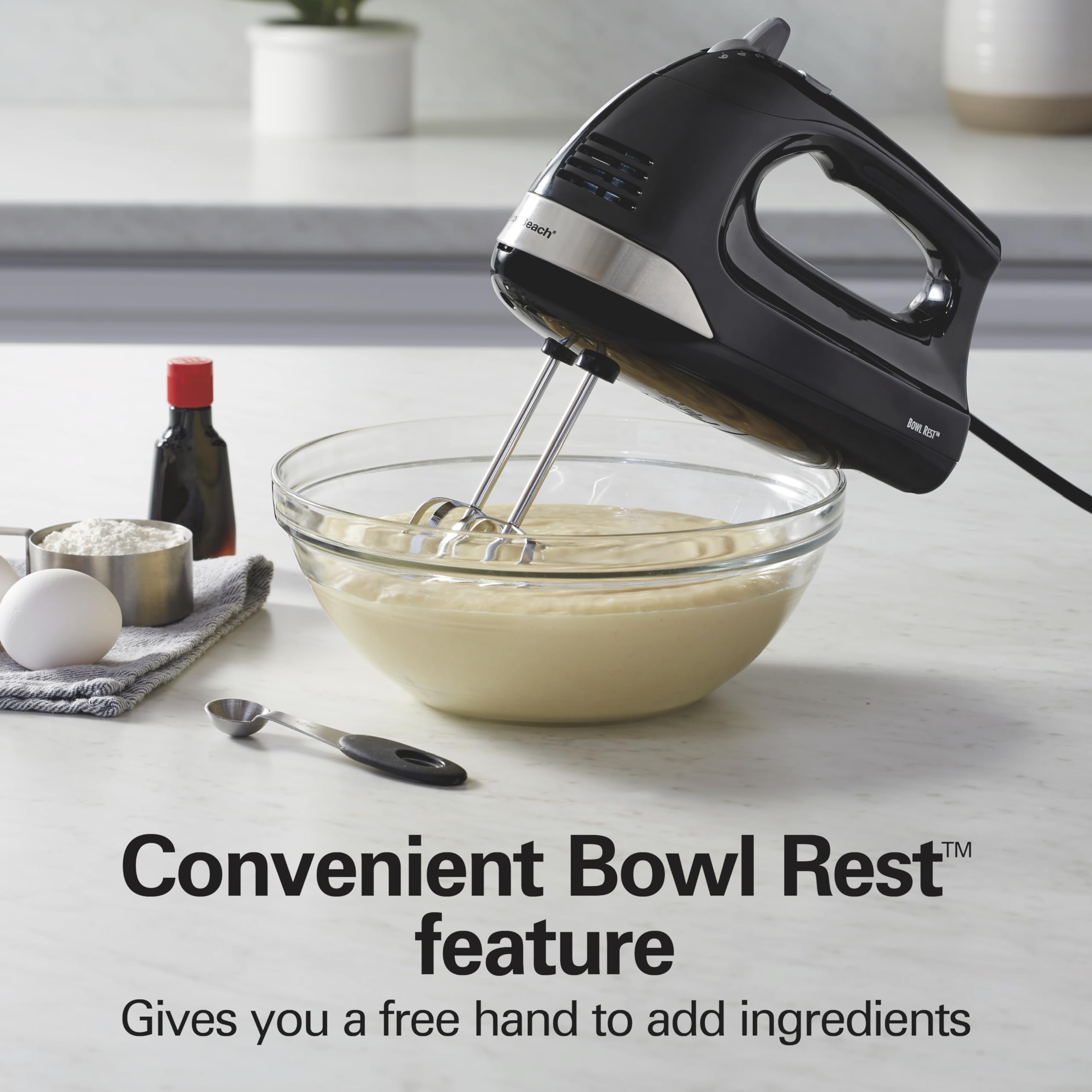 **Hamilton Beach 6-Speed Electric Hand Mixer - 275W Powerful Motor, Includes Whisk, Dough Hooks & Easy-Clean Beaters, Snap-On Storage Case, Black - Perfect for Baking Cakes, Cookies & Mixing Dough**