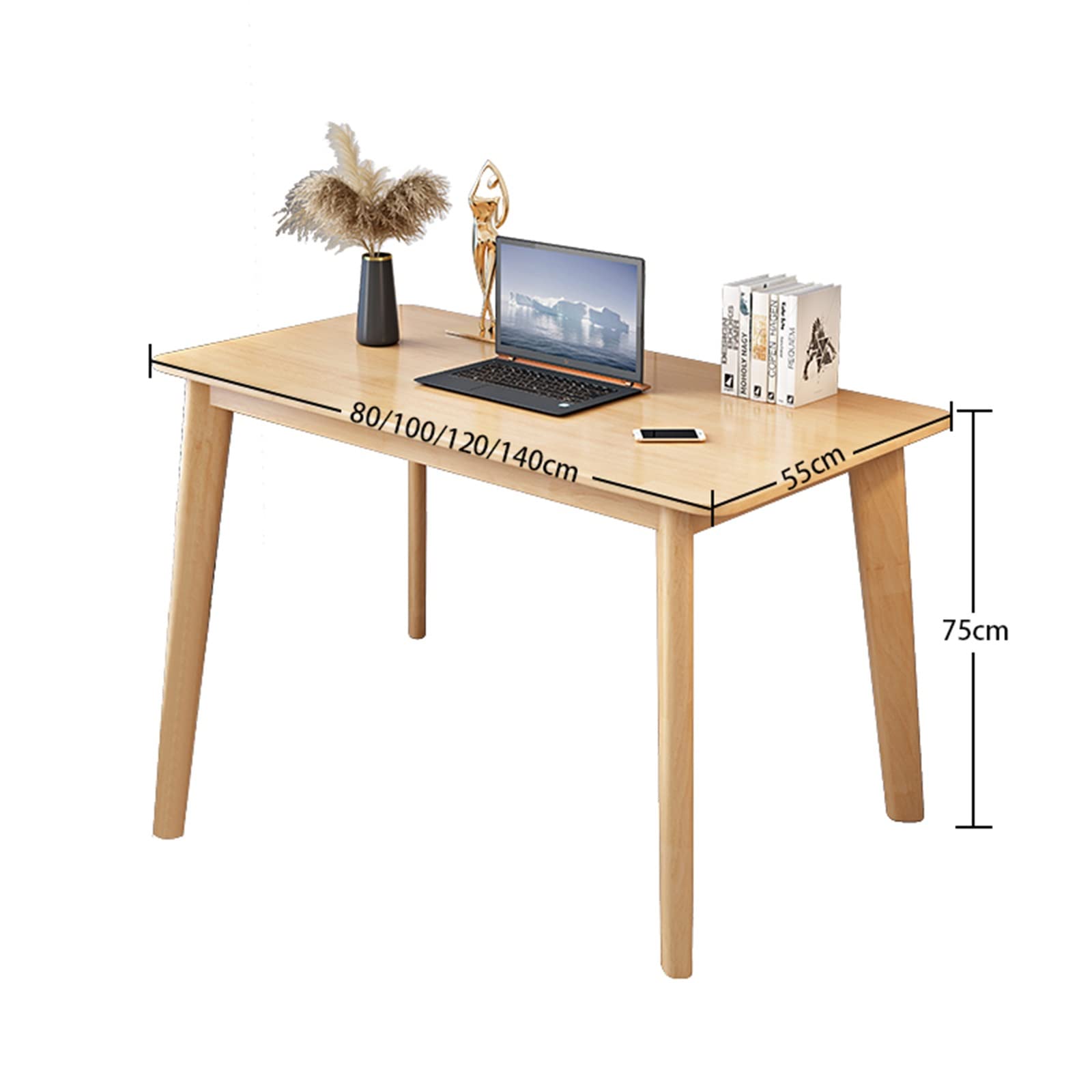 Solid Wood Computer Desk 120x55x75cm - Modern Home Office Desk for Students, Writing, Gaming & Small Spaces - Durable Study Desk for Bedroom, Apartment & Workspace (Wood Color)
