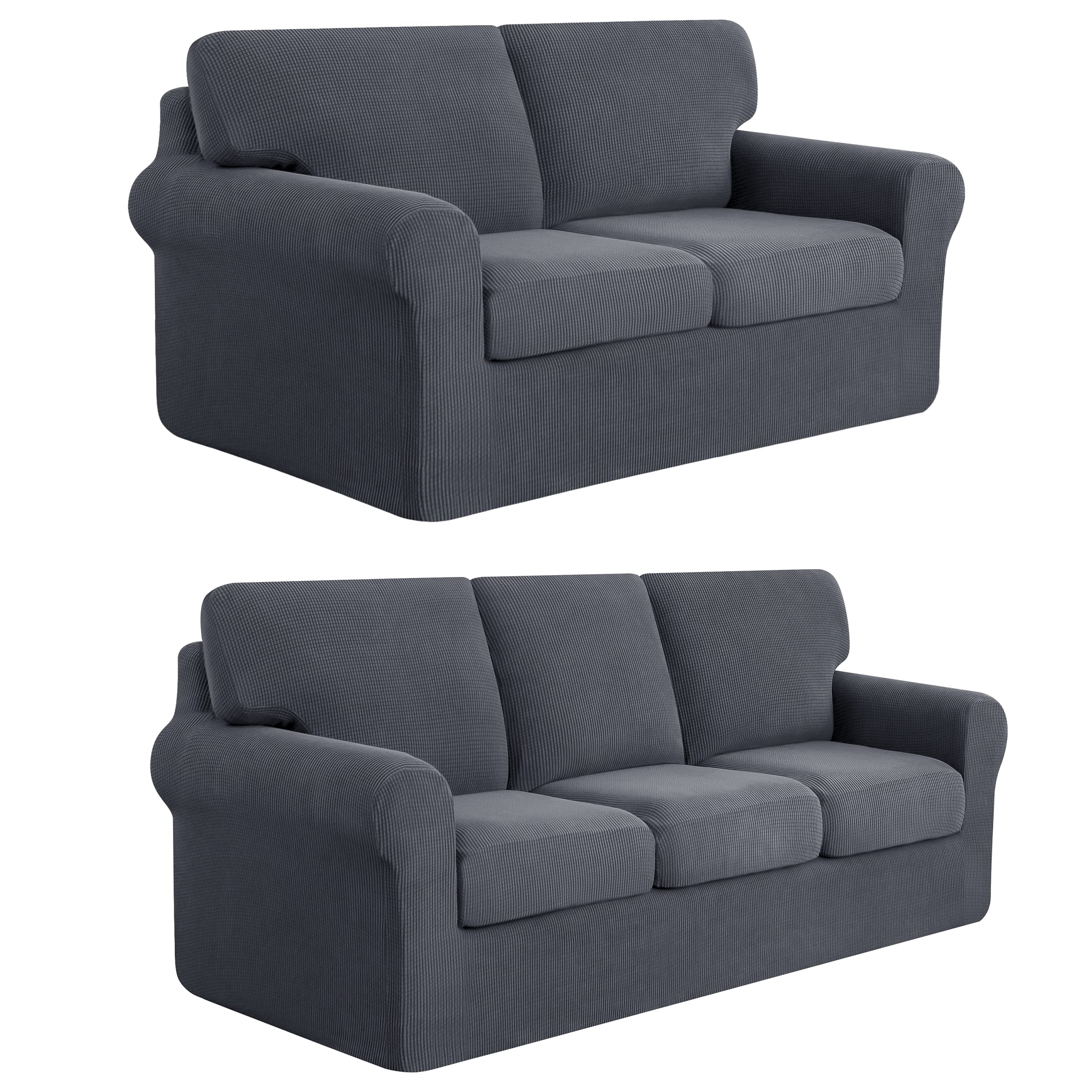 SUBRTEX 5-Piece Loveseat Cover & 7-Piece Sofa Cover Set - Stretchable Couch Slipcover with Separate Backrest & Cushion Covers - Perfect for Living Room Furniture Protection (Medium & Large Size, Gray) - Ideal for Home Decor, Pet Protection, and Spill Prevention