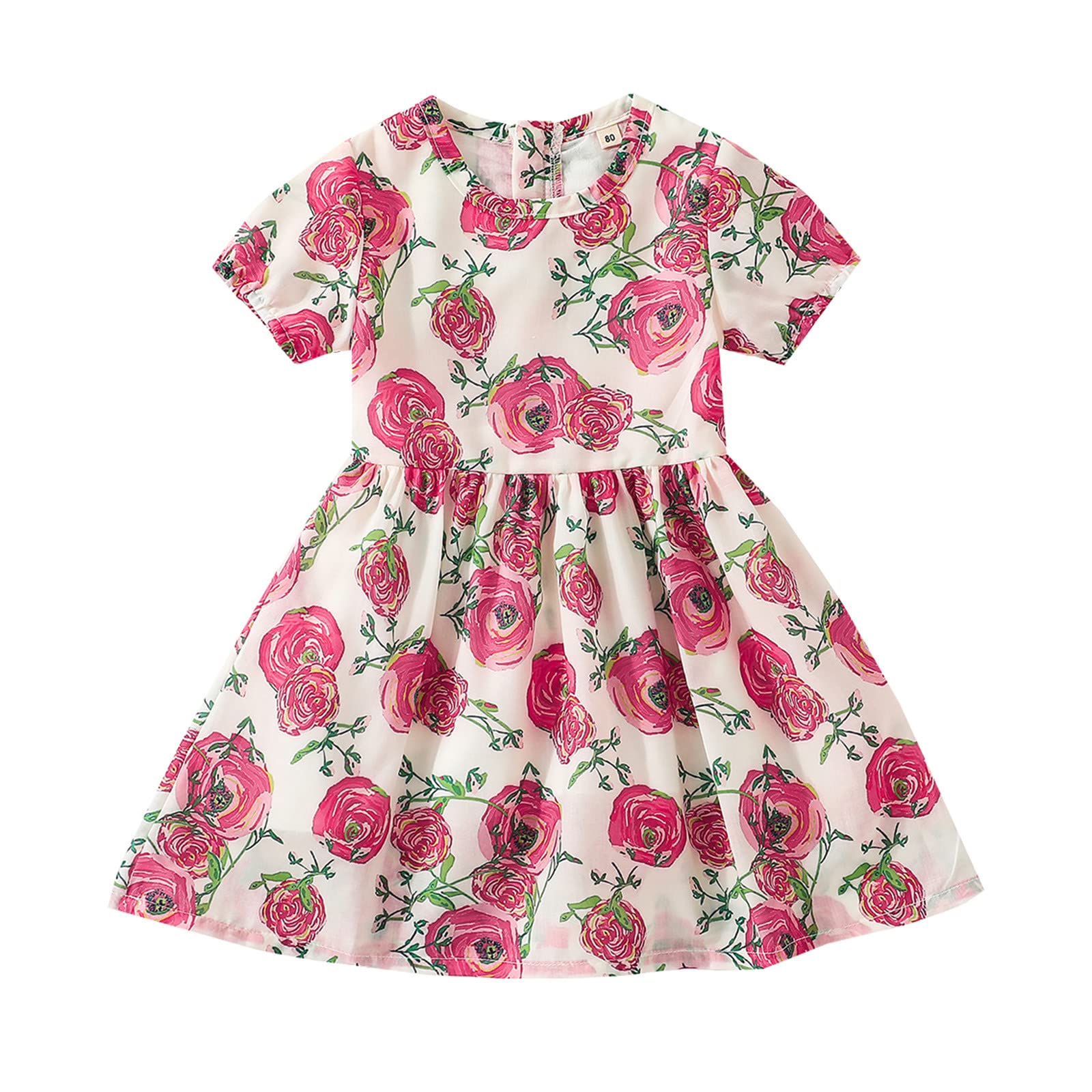 Egmy Toddler Girls Short Sleeve Floral Print Princess Dress - Cute Birthday Party Outfit for Baby & Kids - Perfect for Special Occasions, Photo Shoots & Playdates