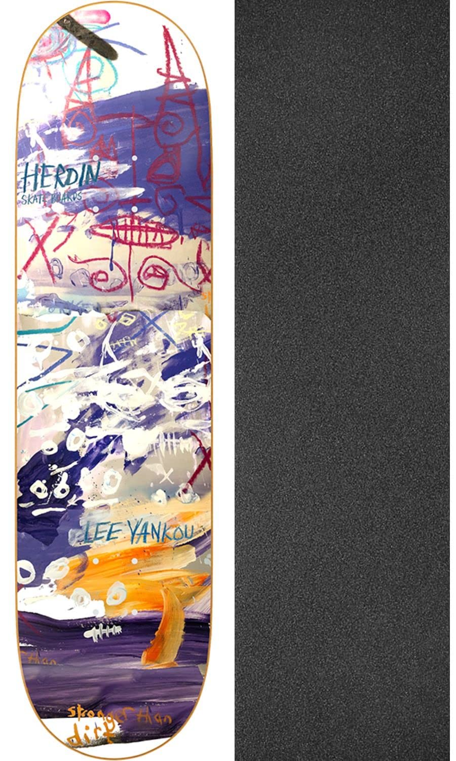 Lee Yankou Painted Heroin Skateboard Deck - 8.25 x 32 Inches with Black Magic Griptape - 2 Pack Bundle for Street Skating and Collectors