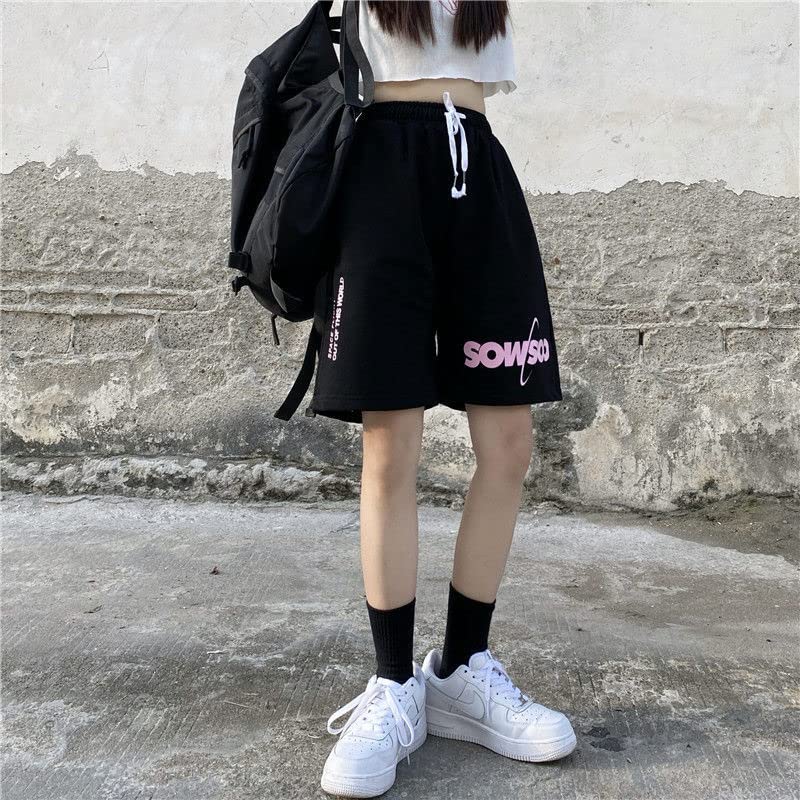 Oversized Kawaii Long Shorts for Women & Teens - High Waist Running Gym Sports Shorts, Goth Punk Style Summer Shorts for Walking, Beach & Home Wear