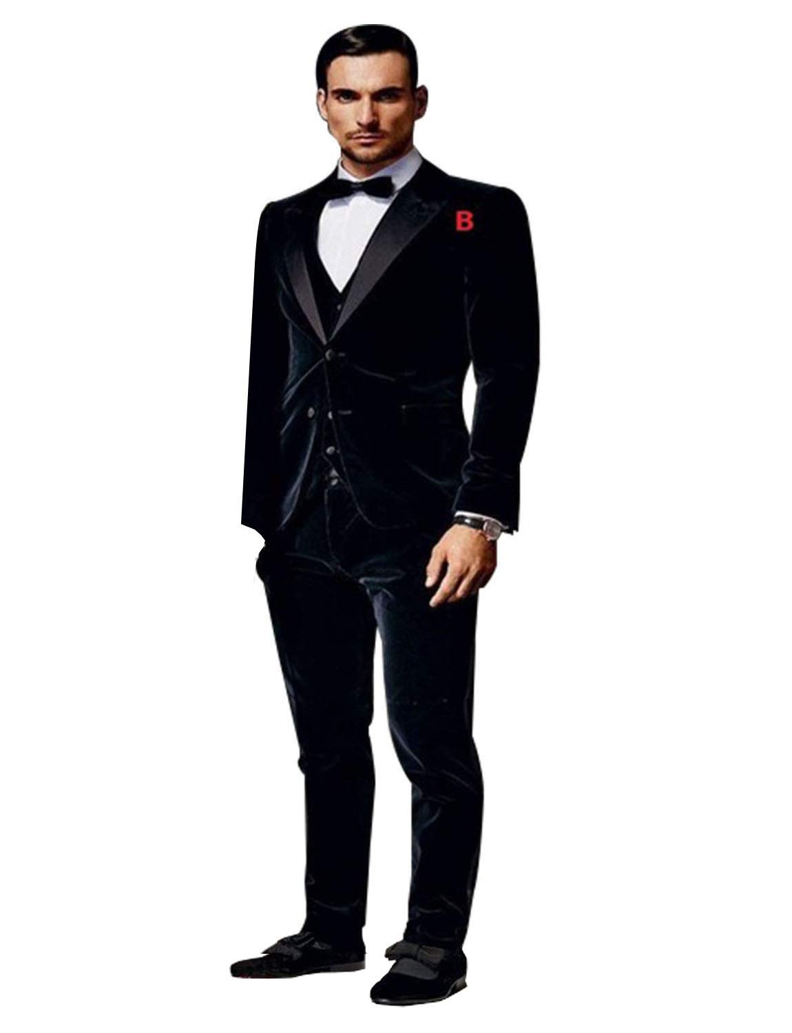 Premium QZI Men's 3-Piece Velvet Suit Set - Formal Tuxedo Jacket, Vest & Pants for Weddings, Prom, Black Tie Events & Special Occasions