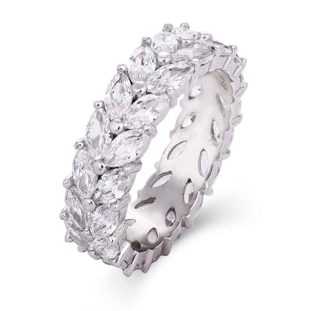EVE'S ADDICTION Sterling Silver Marquise Cut Cubic Zirconia Eternity Band Ring - Perfect Gift for Mother's Day, Anniversary, Wedding, or Birthday