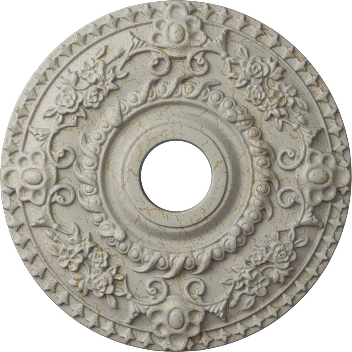 Ekena Millwork 18 Inch Rose Ceiling Medallion - Hand-Painted Pot of Cream Crackle Finish - 18