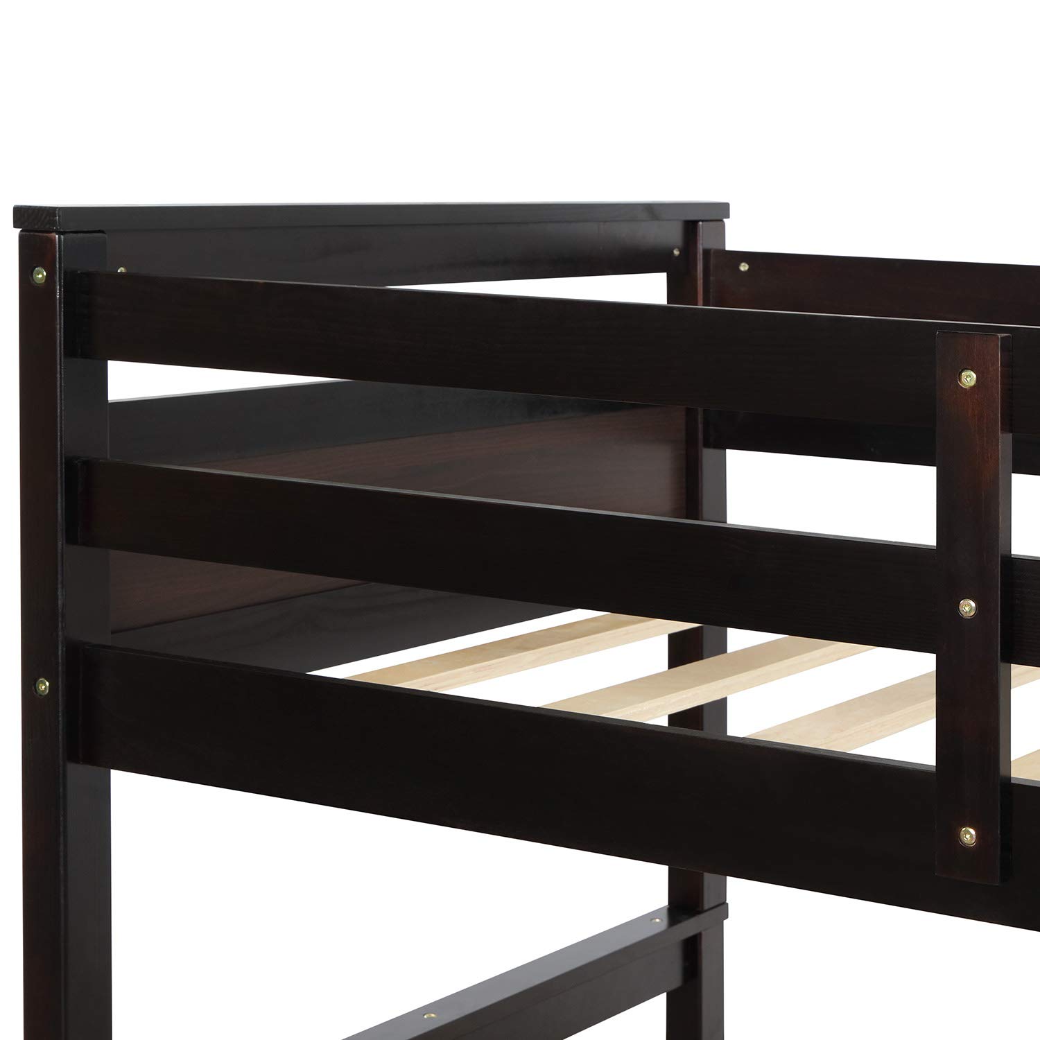 Twin Over Full Bunk Bed with Inclined Ladder & Safety Guardrail - Solid Wood Frame with 2 Storage Drawers, Converts to 2 Separate Beds - Ideal for Kids' Bedroom, Guest Room & Small Spaces (Espresso Finish)