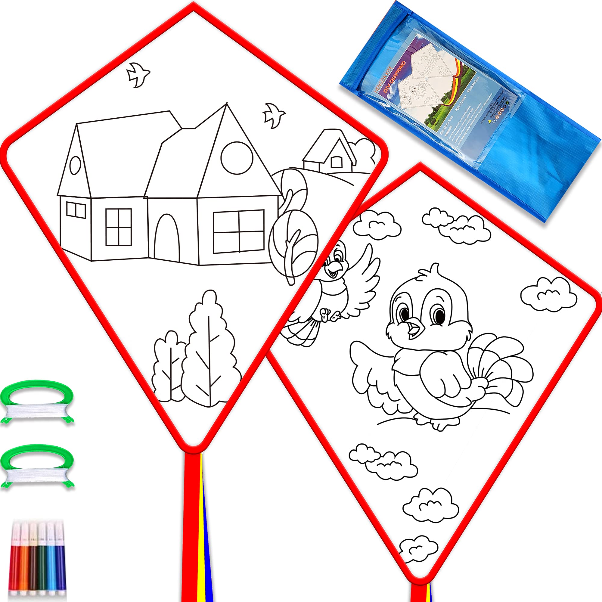 DIY Blank Painting Kite Kit for Kids & Adults - White Diamond Single Line Kite with Handles & Strings - Bulk Kite Making & Decorating Party Supplies - Perfect for Outdoor Activities, Family Fun, Art Projects & Birthday Parties