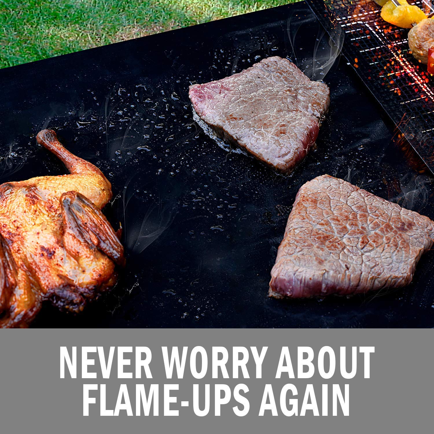 3-Pack Non-Stick BBQ Grill Mats - Heavy Duty, Reusable & Dishwasher Safe for Gas, Charcoal & Electric Grills - Perfect for Backyard BBQs, Camping & Outdoor Cooking