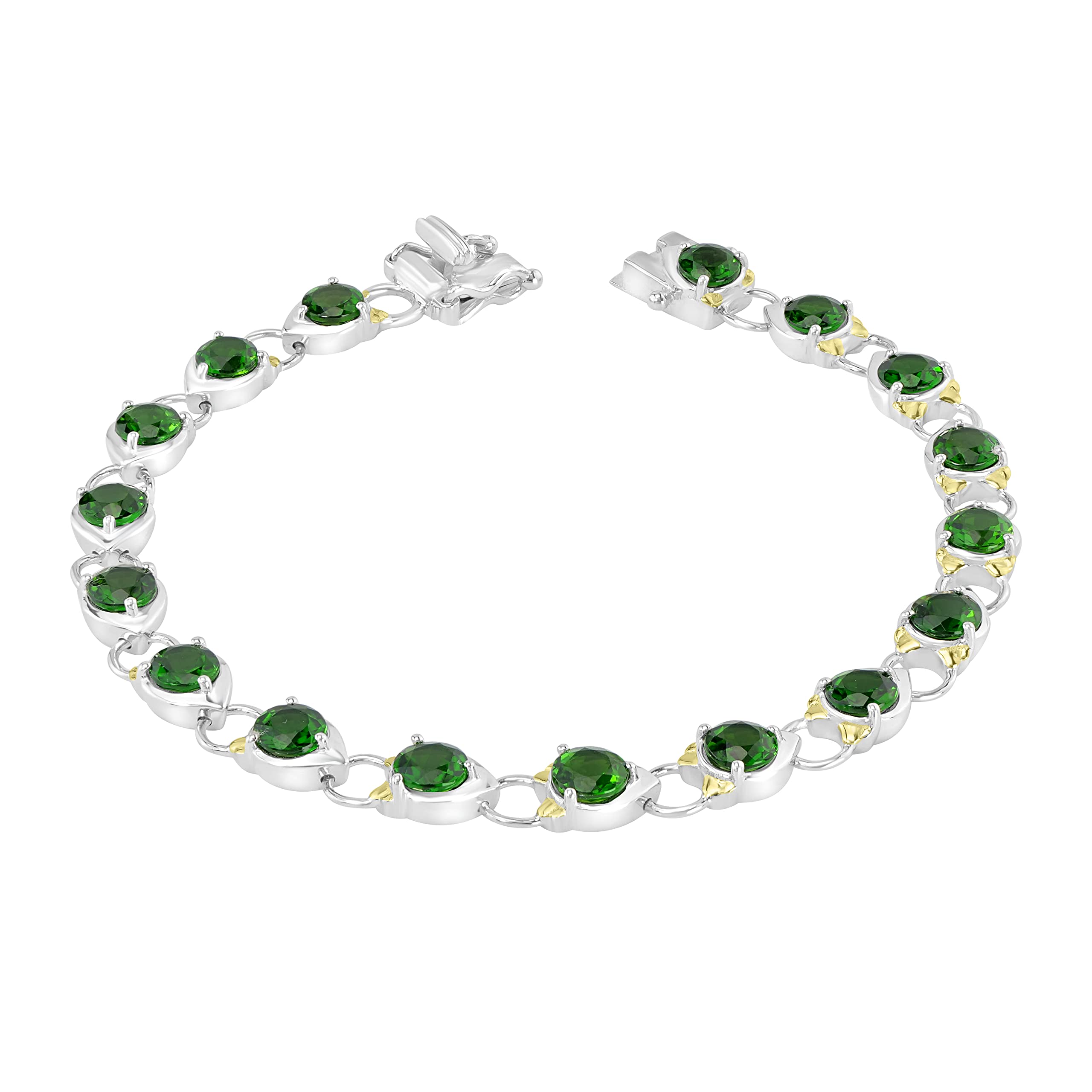 Women's Sterling Silver Chrome-Diopside Leaf Bracelet | Round Birthstone Jewelry Gift for Her | Birthday, Wedding & Anniversary Present | Perfect for Everyday Wear & Special Occasions