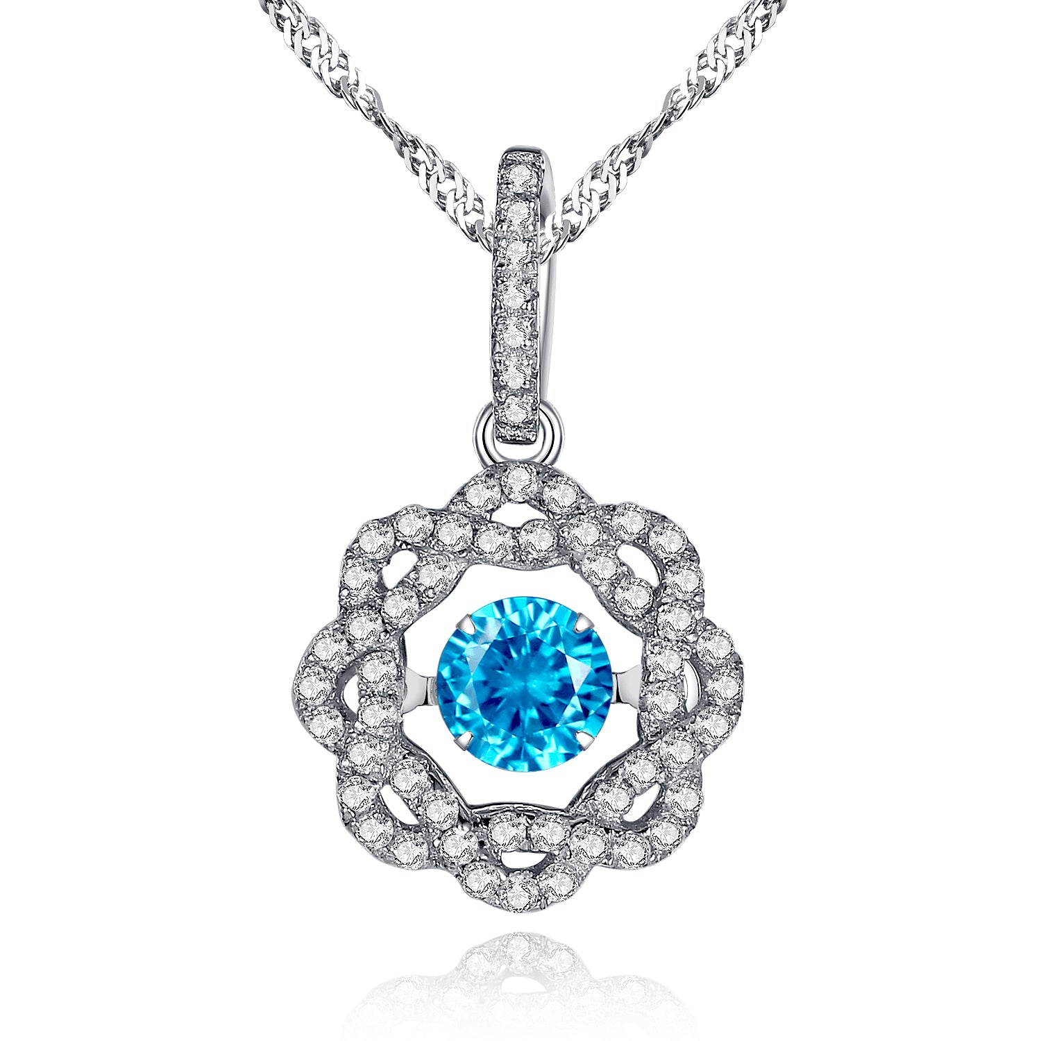 MABELLA Sterling Silver 0.5 Carat Round Cut Diamond Dancing Pendant Necklace 18 Inch - Elegant Jewelry Gift for Women, Perfect for Parties, Weddings & Special Occasions