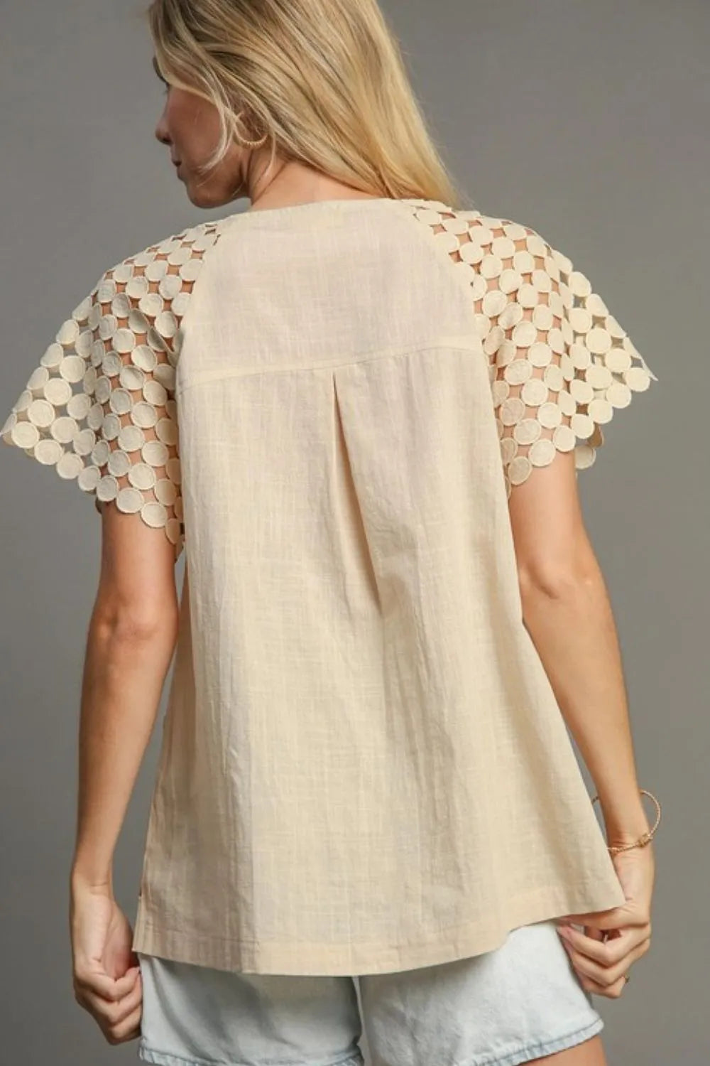 Stylish Full Size Mixed Polka Dot Lace Raglan Sleeve Boxy Cut Top for Women | Trendy Casual & Party Wear | Perfect for Date Nights, Office Outfits and Weekend Brunch