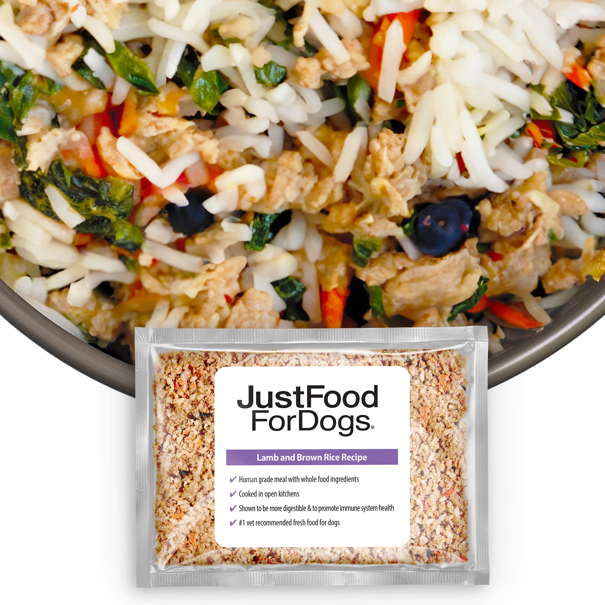 JustFoodForDogs Frozen Fresh Lamb & Brown Rice Human-Grade Dog Food - Complete Meal or Topper (18oz Pack of 7) | Perfect for Sensitive Stomachs & Picky Eaters