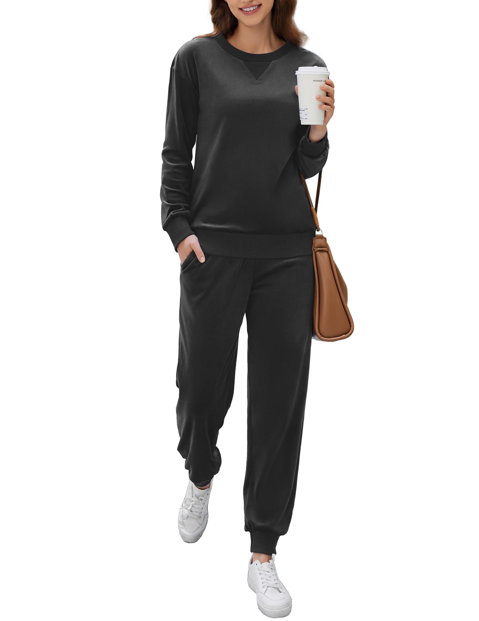 Ekouaer Women's Velvet Pajama Set - Soft Long Sleeve Jogger Sleepwear & Lounge Pants 2-Piece Outfit for Winter, Cozy Home Wear & Sleep Comfort