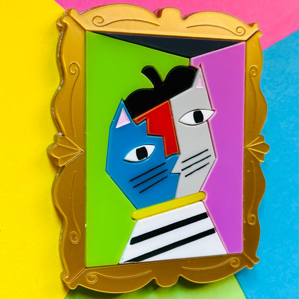 Modern Cubism Style Cat Acrylic Brooch - Handmade Artisan Cat Pin for Women | Makokot Design | Perfect Gift for Cat Lovers, Art Collectors & Fashion Accessories