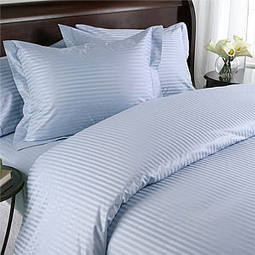 Premium 1200 Thread Count 3-Piece Queen Size Blue Stripe Duvet Cover Set - 100% Egyptian Cotton, Luxury Hotel Quality Bedding for Master Bedroom & Guest Room
