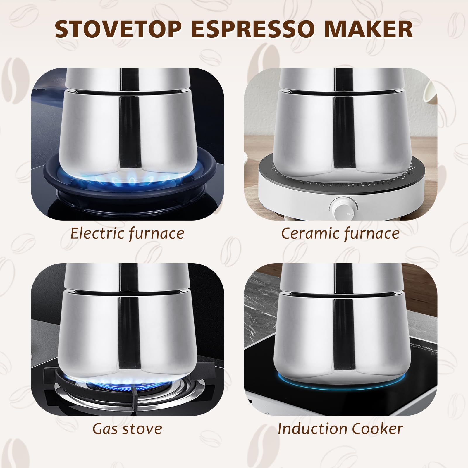 Stovetop Espresso Maker - 9 Cup Moka Pot Italian Coffee Percolator, 450ml/15oz Stainless Steel Espresso Machine for Induction Cooktops & Gas Stoves - Perfect for Home Brewing, Camping & Gifts
