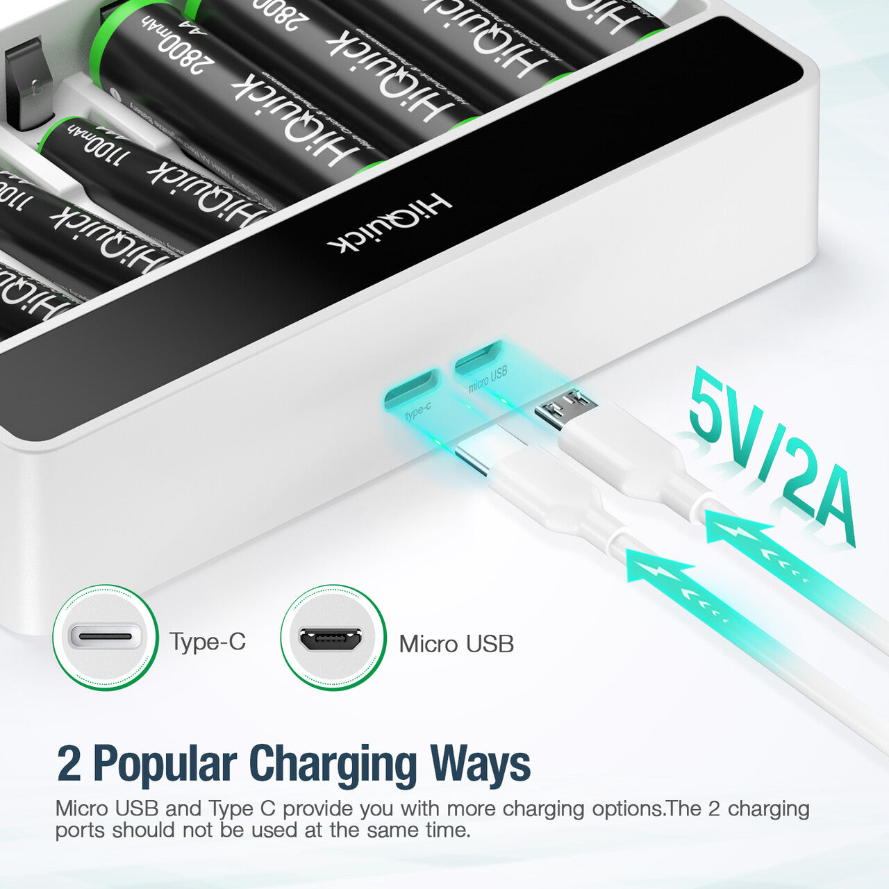 HiQuick 8-Slot LCD Battery Charger for AA AAA Rechargeable Batteries - Fast Charging for Cameras, Toys, Flashlights & Electronics