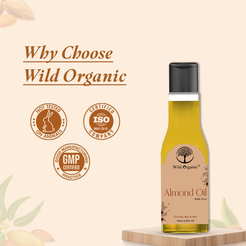 Organic Almond Oil for Hair & Skin - 100% Pure, Cold Pressed, 100ml - Perfect for Hair Growth, Moisturizing & Massage | Ideal for DIY Beauty & Aromatherapy