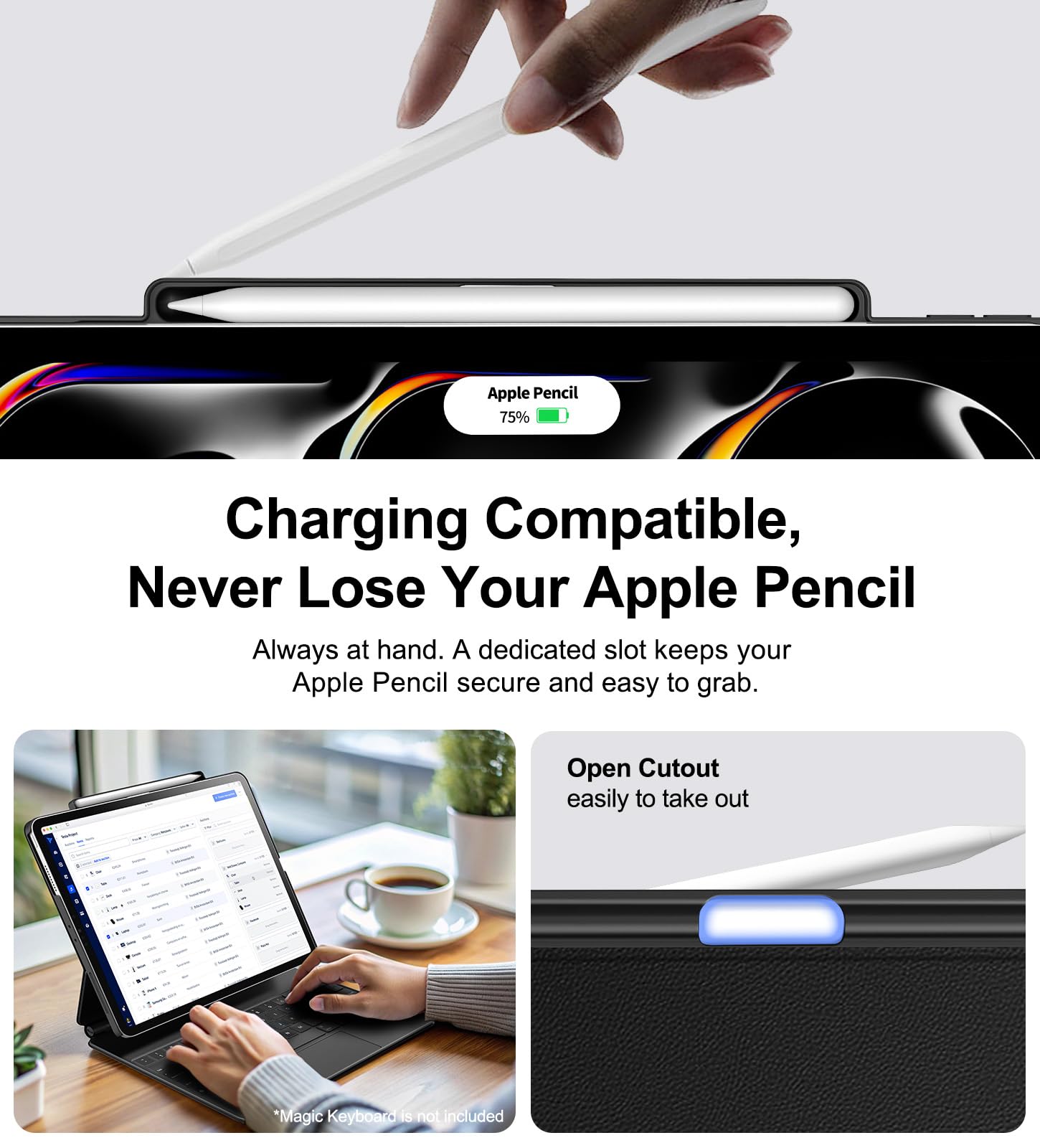 2024 iPad Pro 13-inch M4 Magic Keyboard Compatible Case with Apple Pencil Holder - Slim Durable Leather Folio Cover for Smart Keyboard (Keyboard Not Included) | Perfect for Work, Travel & Home Office Use