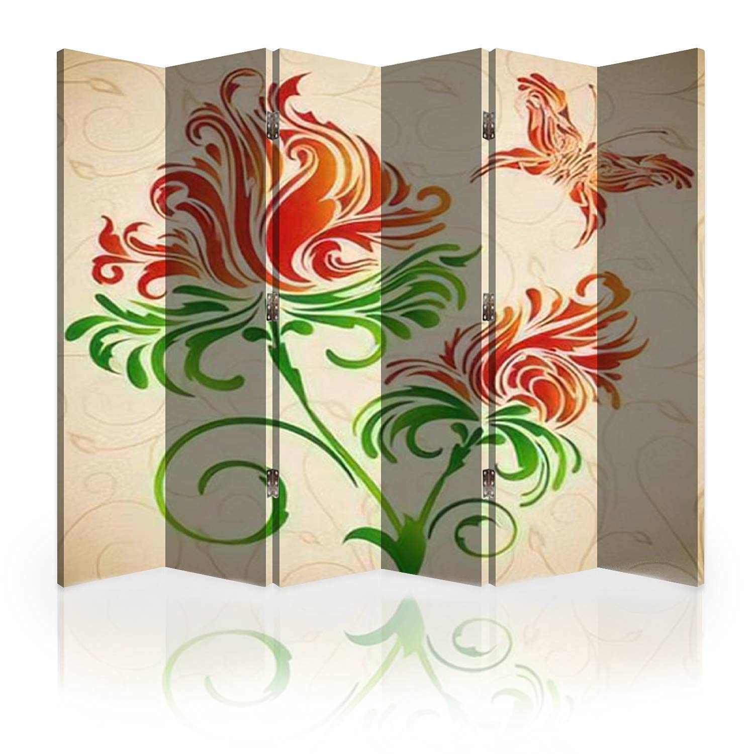 Ornate Floral Butterfly Canvas Room Divider - 6 Panel Folding Privacy Screen with Seamless Swirl Background | Perfect for Bedroom, Office & Living Room Space Separation