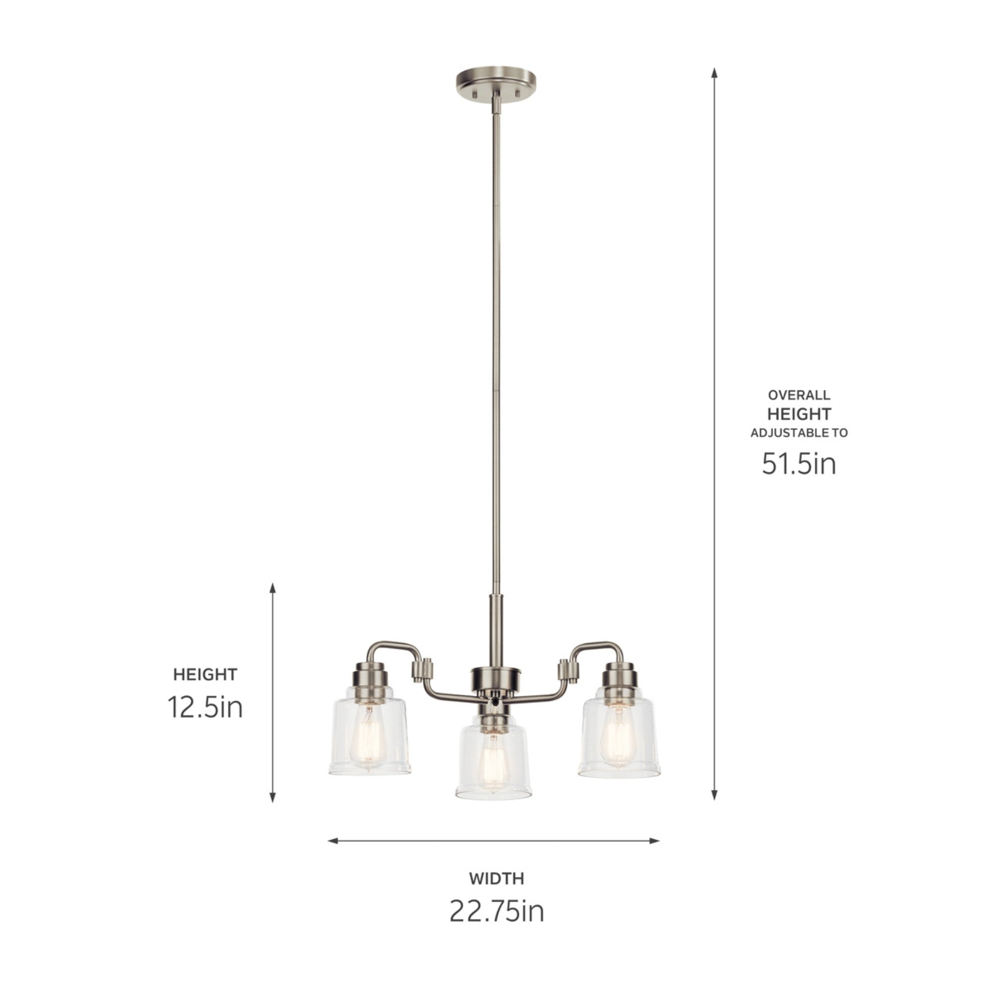 Aivian 23-Inch 3-Light Modern Chandelier in Brushed Nickel Finish - Perfect for Dining Room, Bedroom, or Entryway Lighting