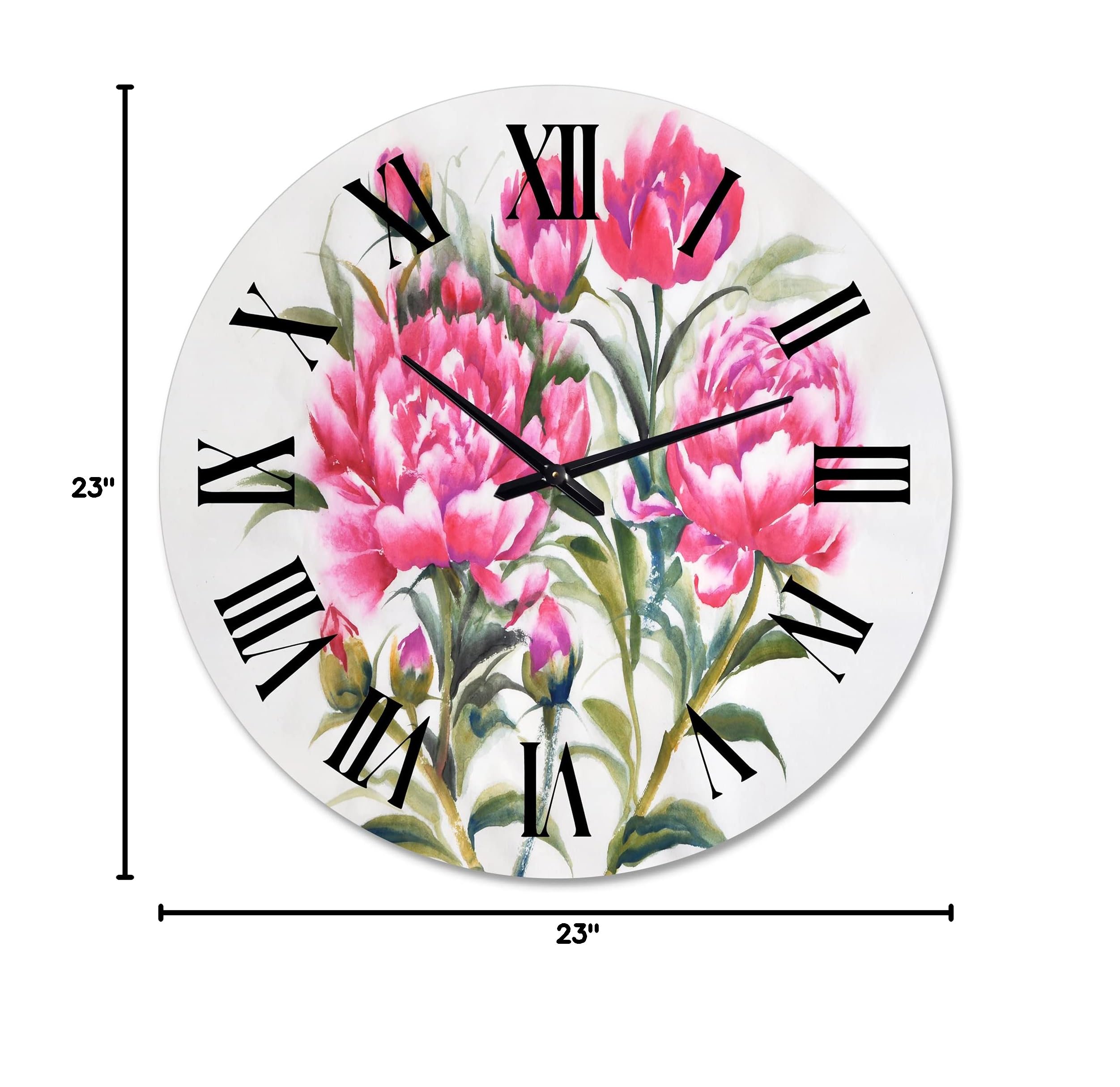 Large Purple Peonies Floral Wall Clock - Traditional Kitchen Decor, Botanical Design for Home & Office | Perfect for Living Room, Bedroom, or Dining Area