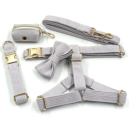 Personalized Dog Collars with Name Engraved - Custom Stripe Velvet Collar with Gold Metal Buckle for Small Medium Large Dogs - Matching Leash & Bow Tie Set - Perfect for Daily Walks, Training & Gifts