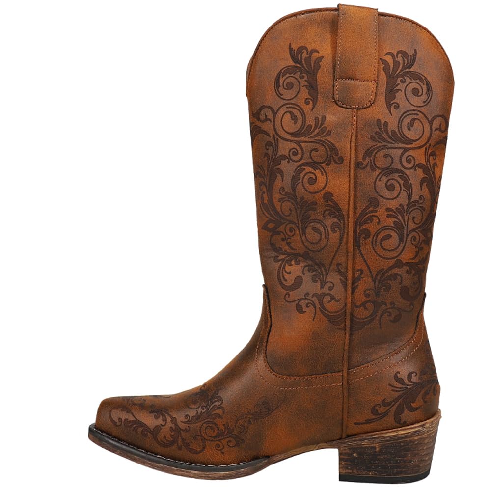ROPER Women's Tall Embroidery Snip Toe Casual Boots - Mid Calf Low Heel 1-2