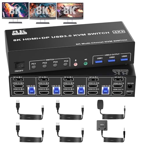 8K USB 3.0 4 PC share 3 monitors(2 HDMI+DP)