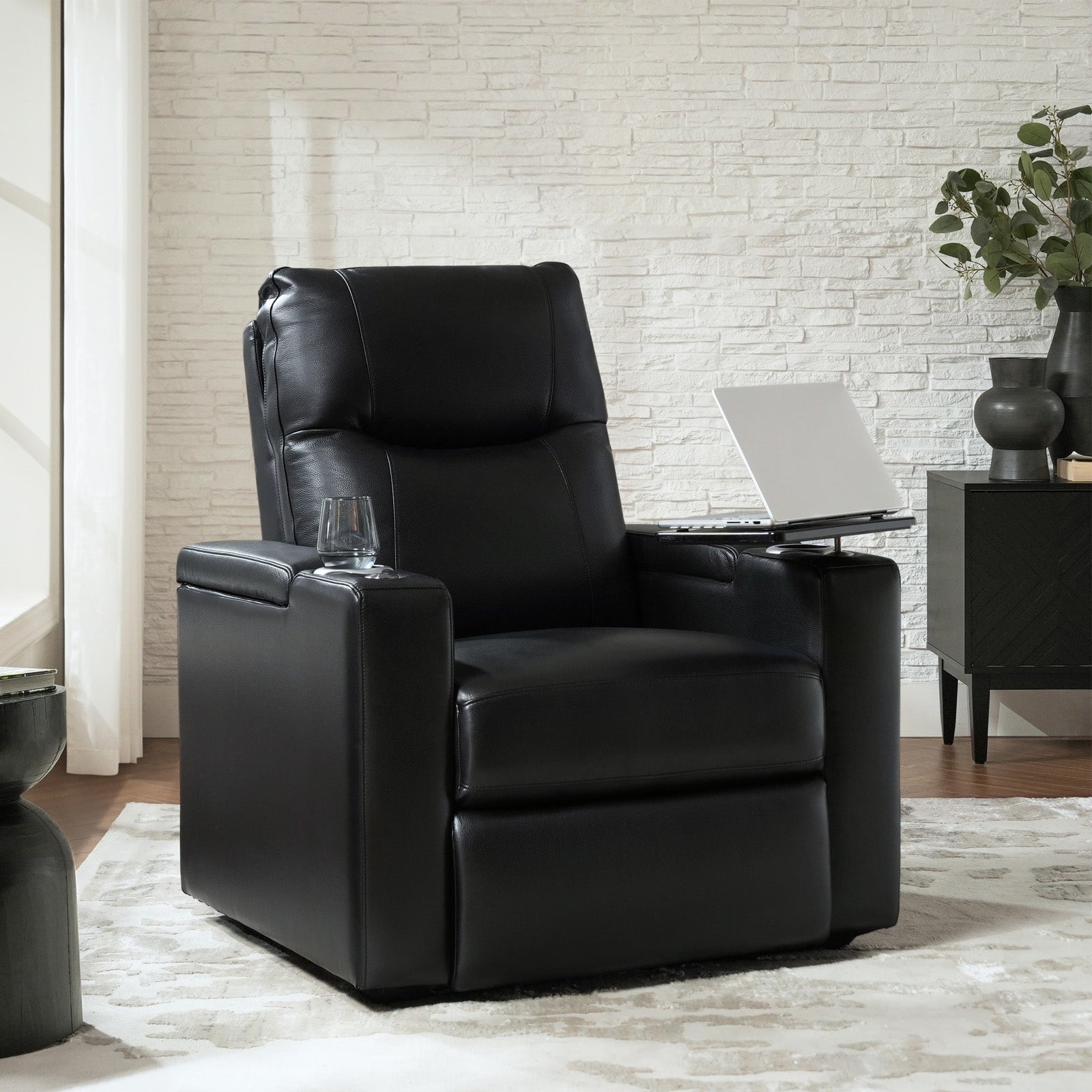 Iliana Electric Genuine Leather Recliner Chair with Side Table & Phone Holder - Power Lift Reclining Sofa for Living Room, Home Theater & Office Comfort
