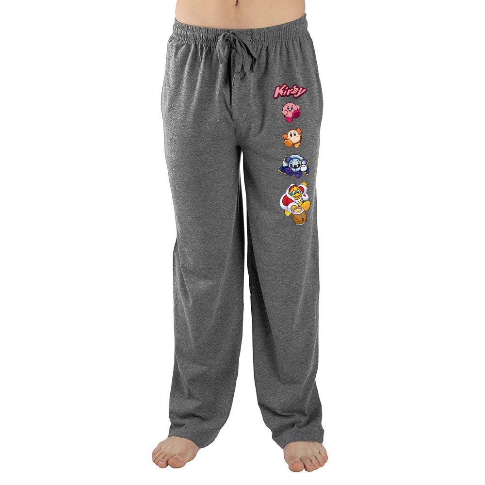 Men's Grey Kirby Classic Video Game Characters Sleep Pajama Pants - Soft Cotton Lounge Pants for Gaming, Anime Fans & Sleepwear - Perfect for Cosplay, Relaxing at Home & Gift for Gamers