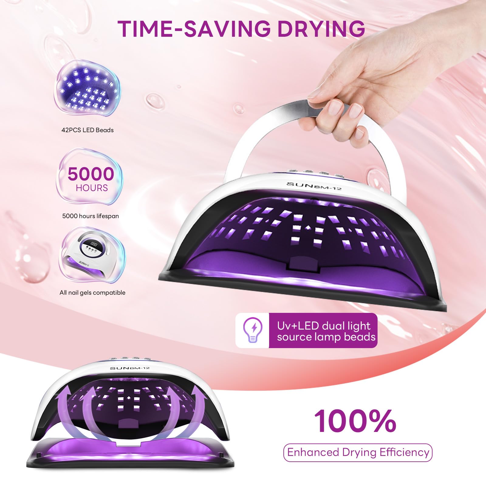 Professional BEENLE UV LED Nail Lamp with 42 LED Beads - 180W Gel Nail Dryer with 4 Timer Settings & Auto Sensor - Blue Plastic Base for Home & Salon Manicure/Pedicure - Perfect for Gel Polish Curing, Nail Art & DIY Nail Care