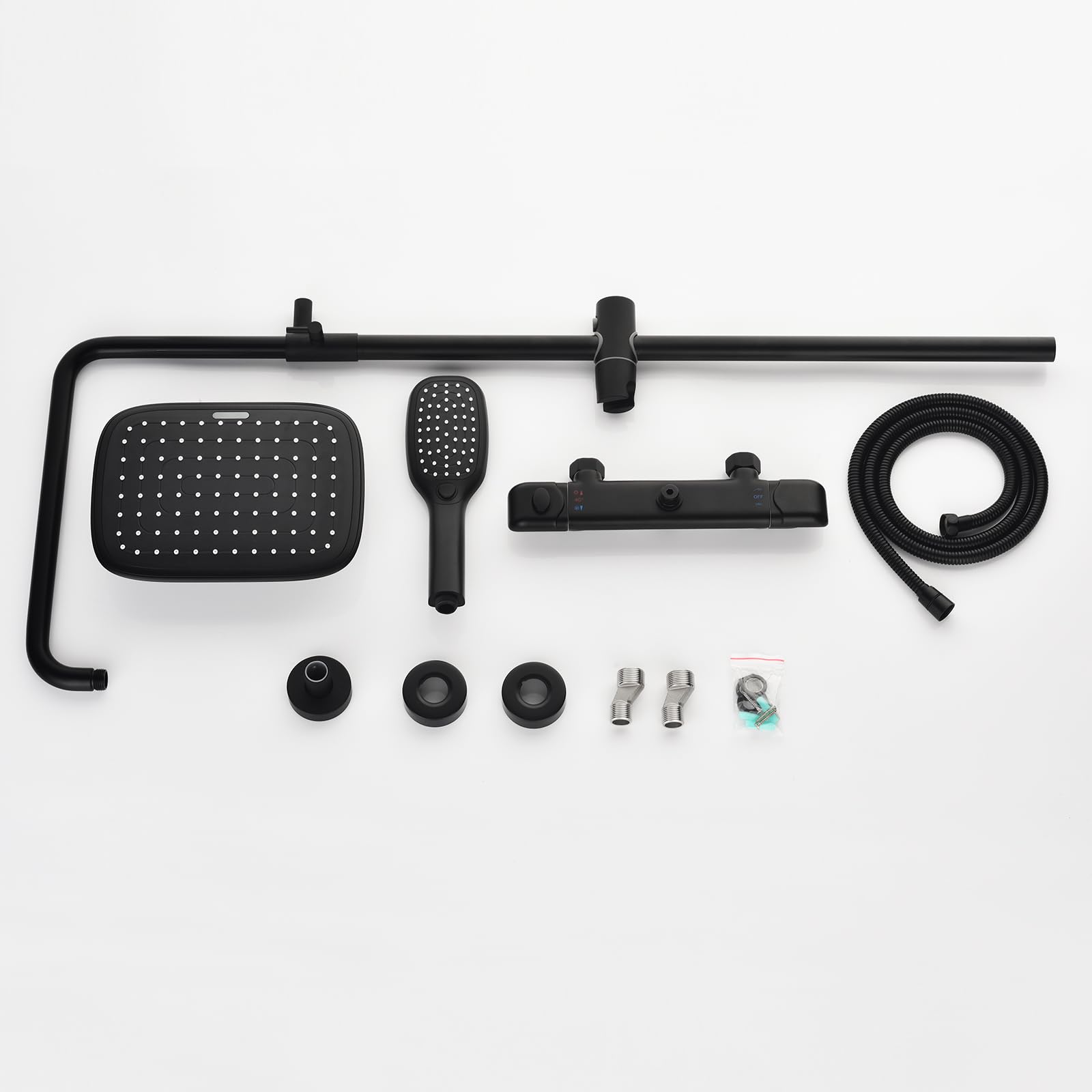 Premium Matte Black Exposed Shower System with Thermostatic Brass Valve - Adjustable 10
