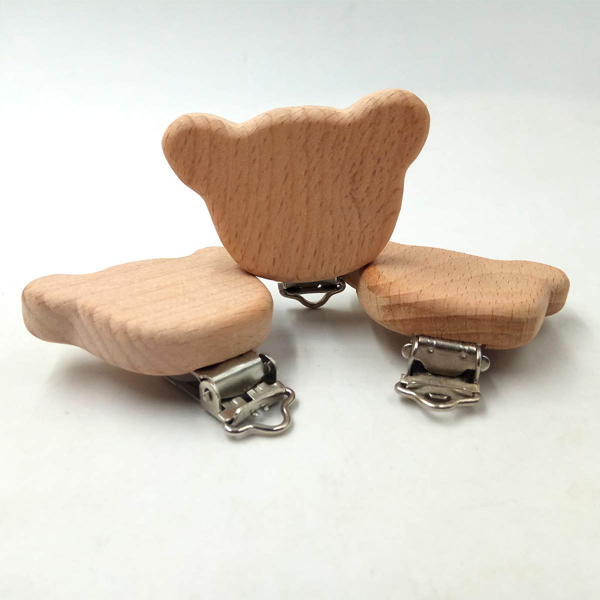 10pcs Natural Wooden Pacifier Clips - Cute Animal Shaped Beech Wood Pacifier Holder with DIY Beading - Safe & Durable for Babies (Bear Design) - Perfect for Nursery, Baby Showers & On-the-Go Parenting