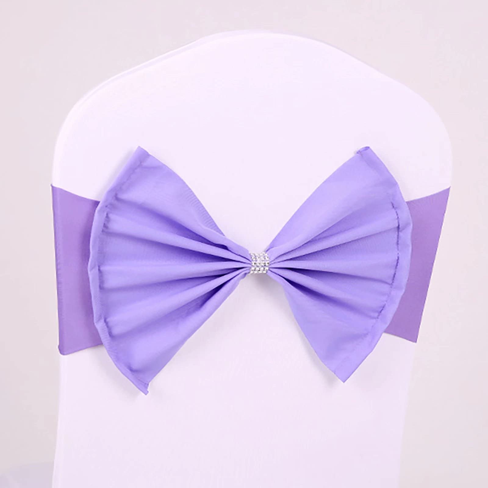 100 Pcs Light Purple Spandex Bow Stretch Chair Sashes with Buckle - Elegant Wedding, Reception, Party & Event Chair Decorations - Perfect for Hotels, Banquets and Special Occasions
