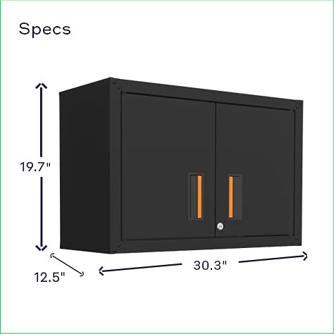 Wall Mount Garage Storage Cabinet - Lockable 2-Door Steel Metal Cabinet with 44 lbs Shelf Capacity & Removable Shelves | Ready-to-Assemble Floating Shelf for Garage Organization | Perfect for Tools, Sports Gear & Household Storage (Black)