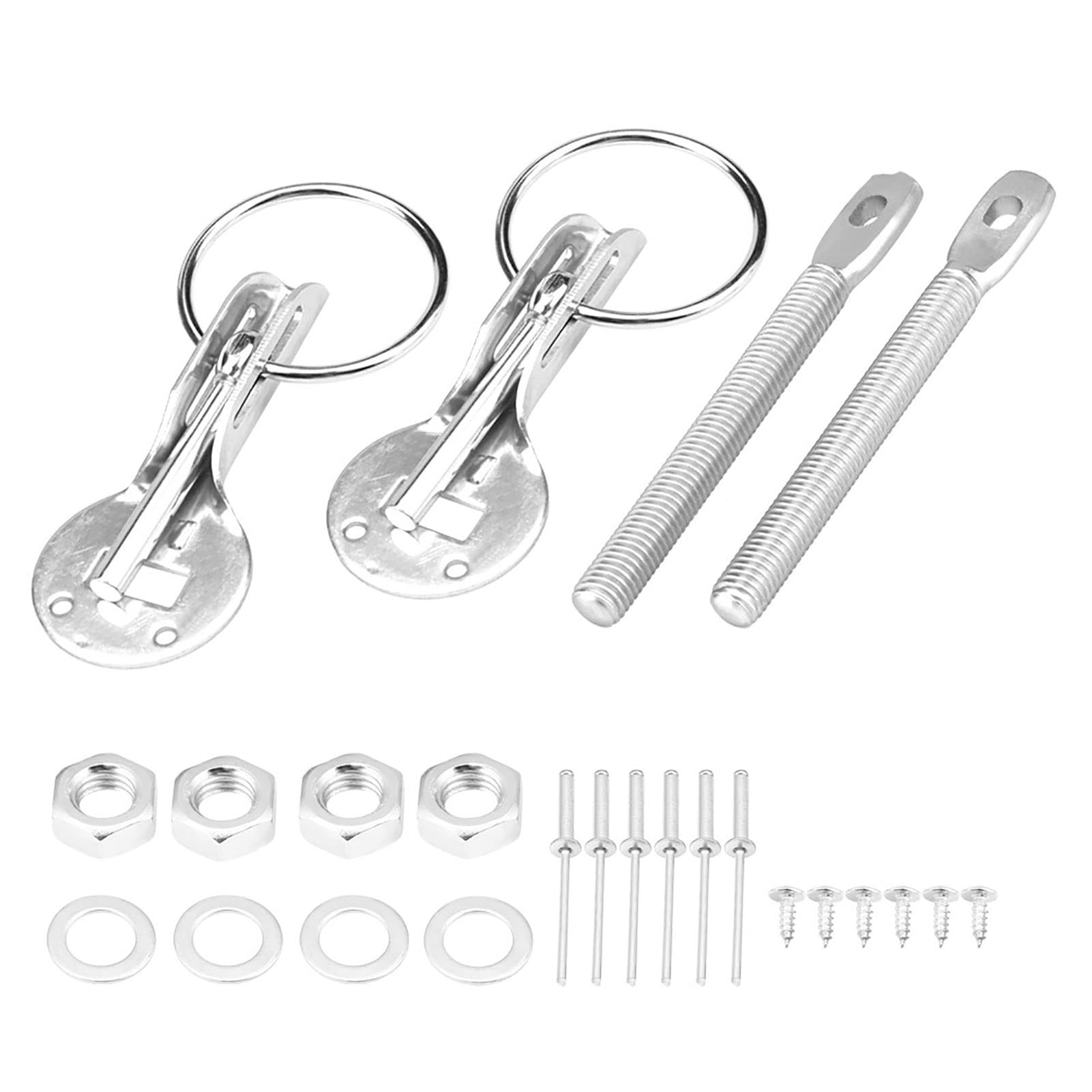 Universal Stainless Steel Car Bonnet Hood Pin Lock Latch Kit - Racing Sport Car Hood Security Lock (Silver) | High-Performance Protection for Track Days & Car Shows