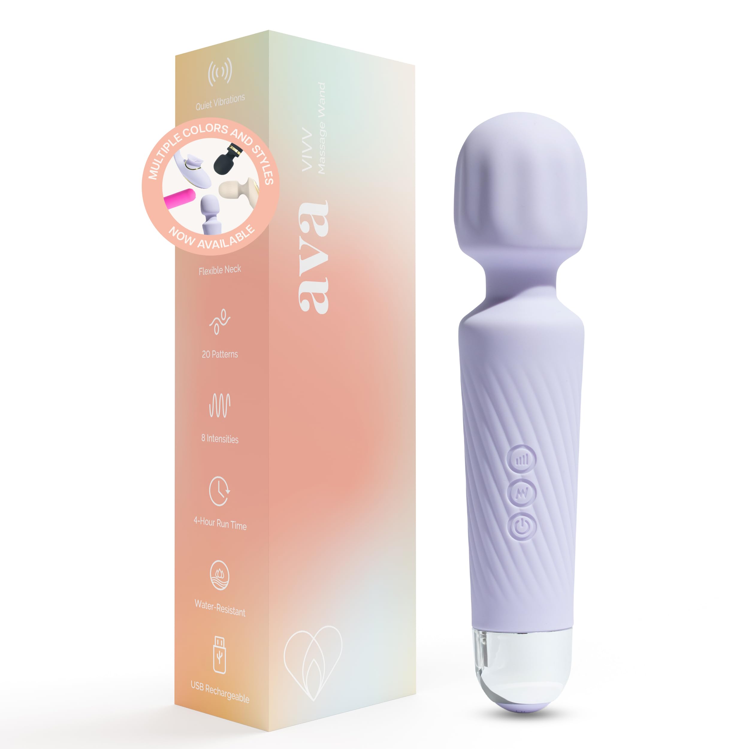 Ava Vibrator Wand - Powerful Clit Stimulator for Women, 20 Vibration Patterns & 8 Speeds, Quiet & Compact Adult Sex Toy - Perfect Gift for Her (Purple) | Enhance Intimacy & Solo Pleasure in the Bedroom