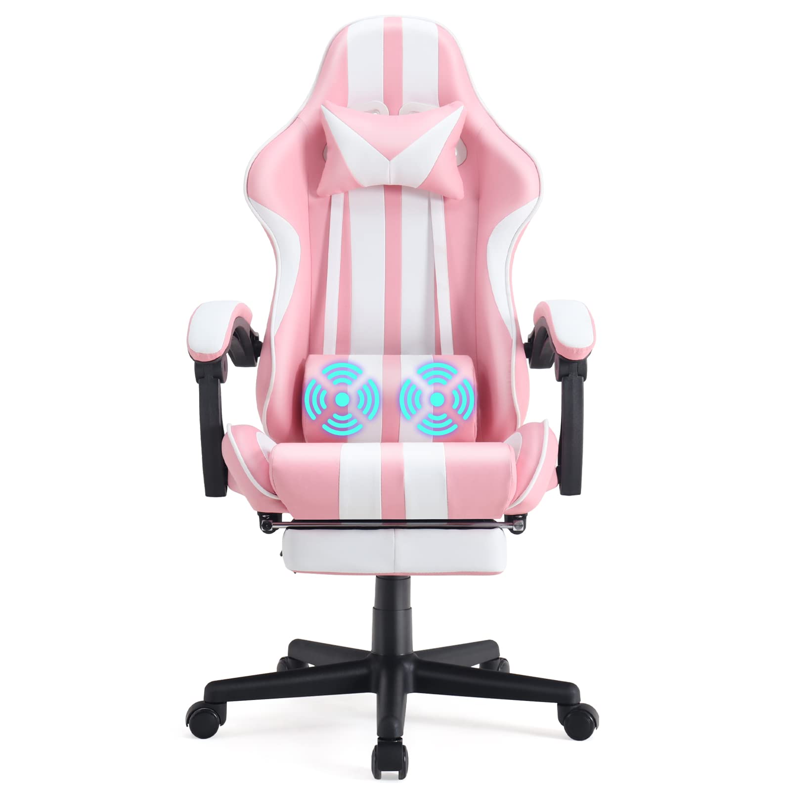 Premium Gaming Chair with Footrest & Massage - Ergonomic Computer Game Chair for Adults & Teens - Perfect for Gaming, Live Streaming & Office Use - Racing Style in Pink - Ideal Christmas/Xmas Gift for Gamers