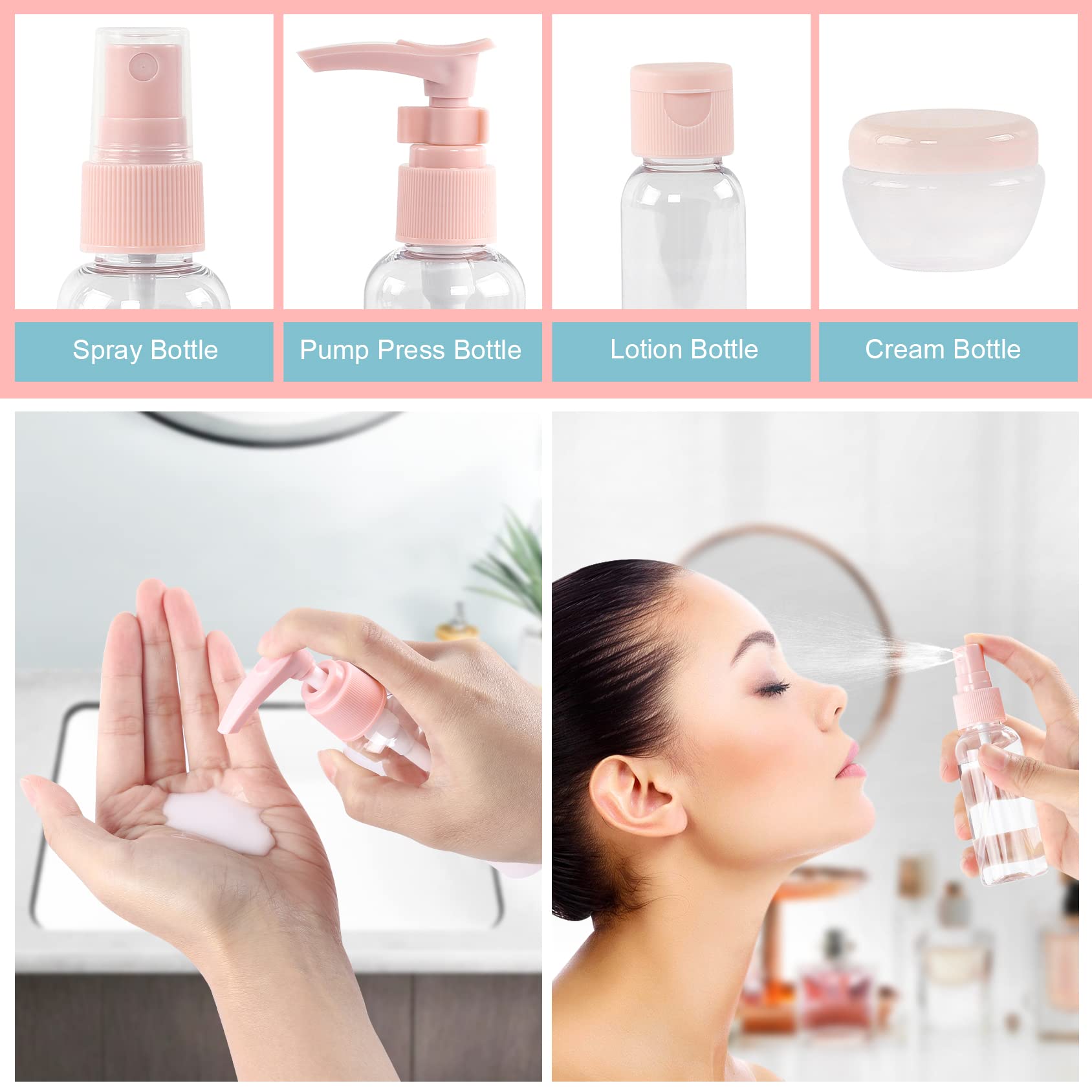 TSA Approved Leakproof Travel Bottles Kit - Refillable Travel Size Containers for Shampoo, Conditioner & Skincare | Airplane Carry-On Essentials | Perfect for Flights, Vacations & Gym Use
