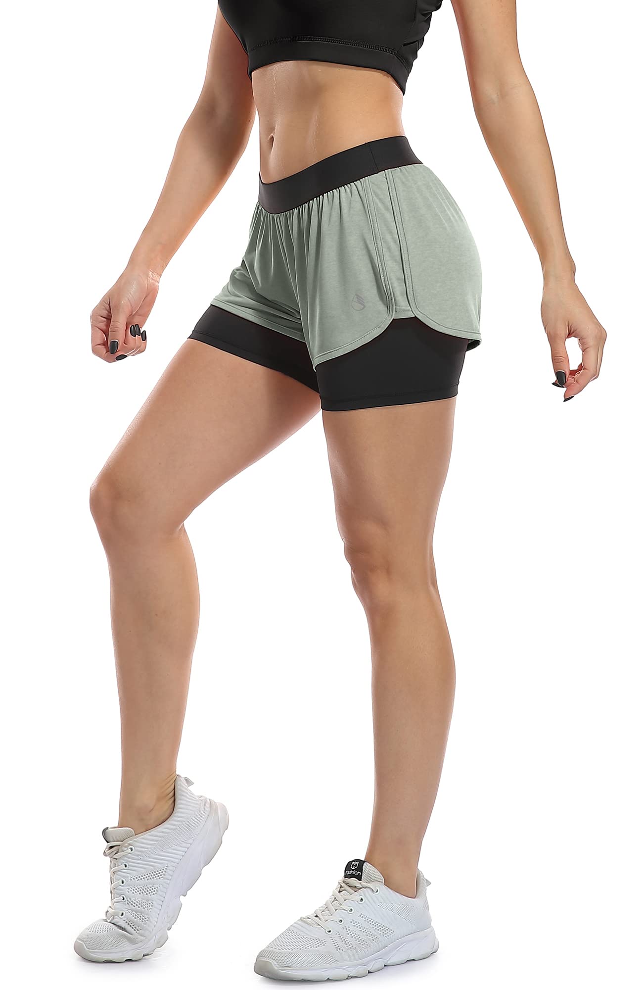 Icyzone Women's 2-in-1 Running & Yoga Shorts - High Waist Athletic Workout Shorts with Built-in Liner for Gym, Jogging, Pilates & Outdoor Activities