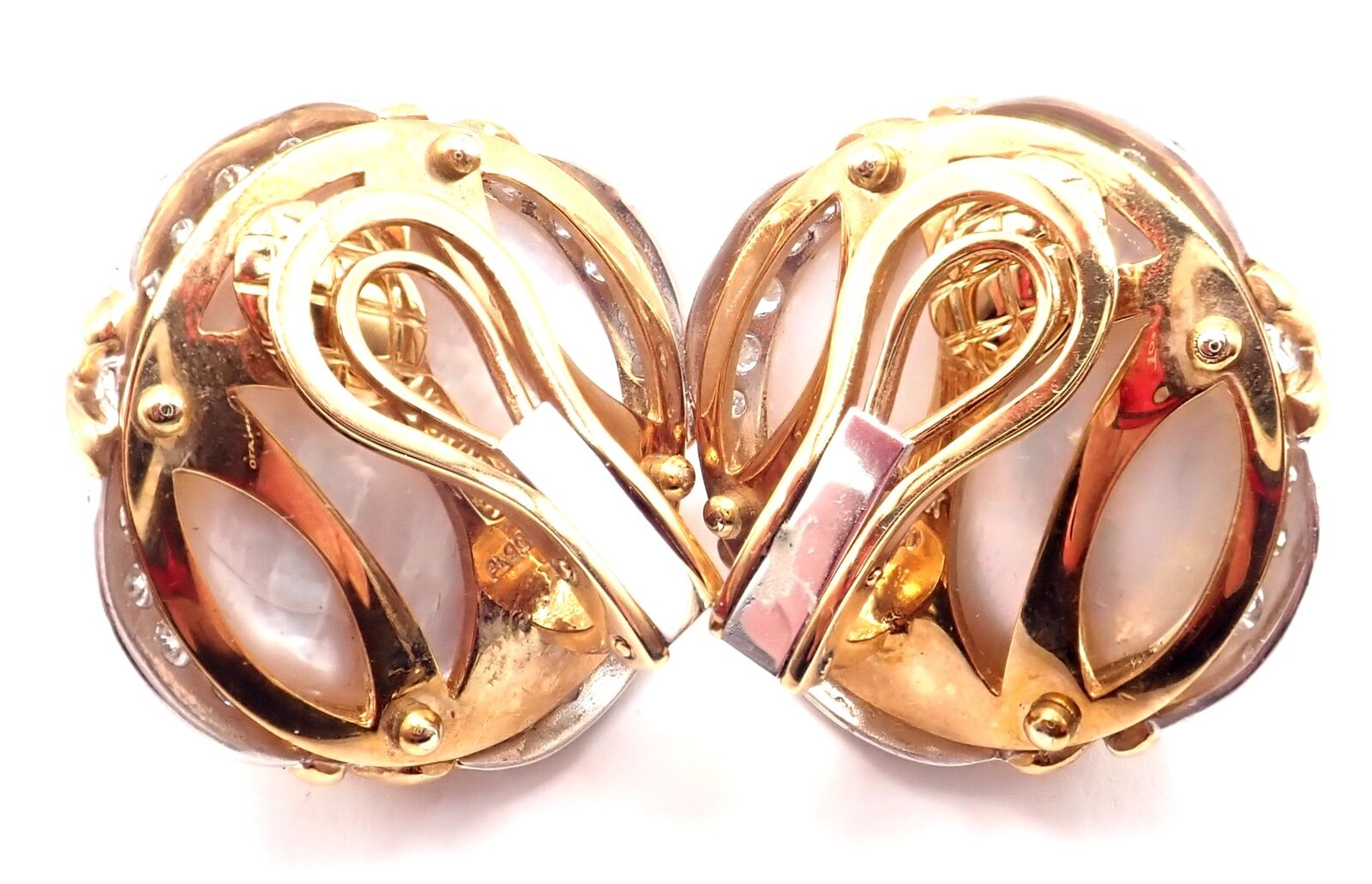 Authentic Vintage Verdura 18k Yellow Gold Mabe Pearl Diamond Large Earrings - Luxury Statement Jewelry for Weddings & Special Occasions