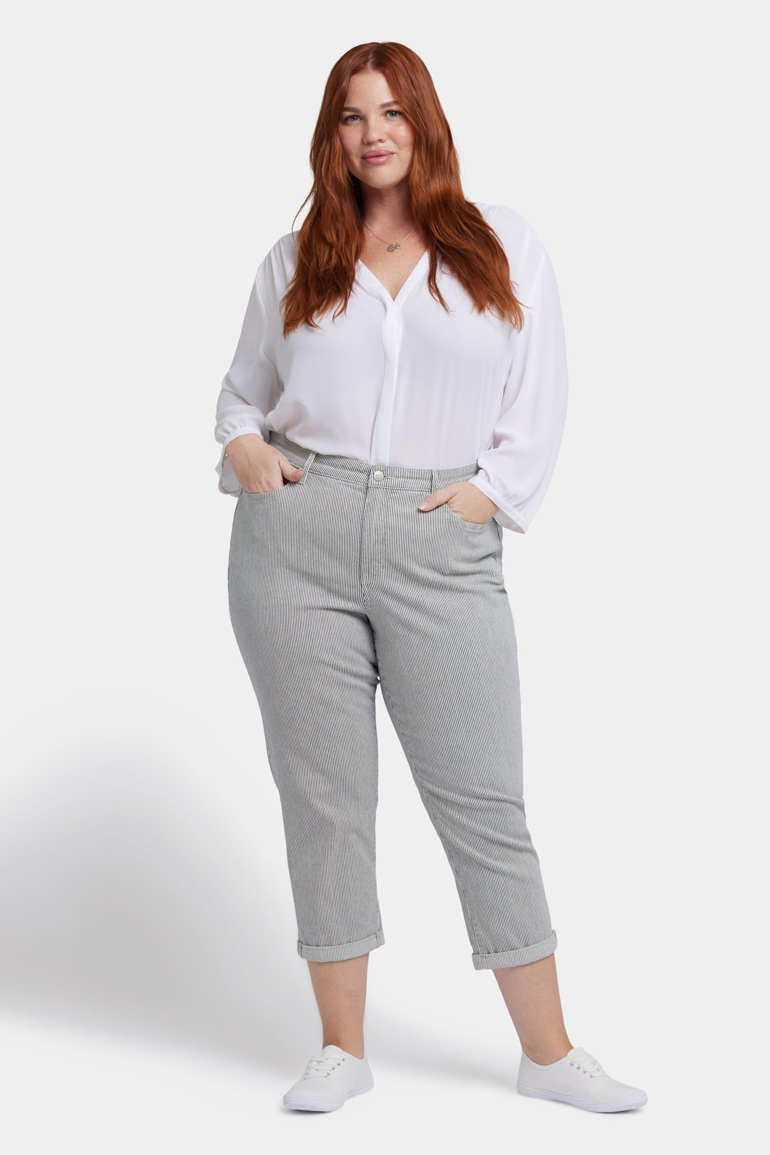 Chloe Plus Size Skinny Capri Jeans - Luarca Stripe Design | Comfortable Stretch Denim Pants for Women | Perfect for Casual Outings, Work & Weekend Wear