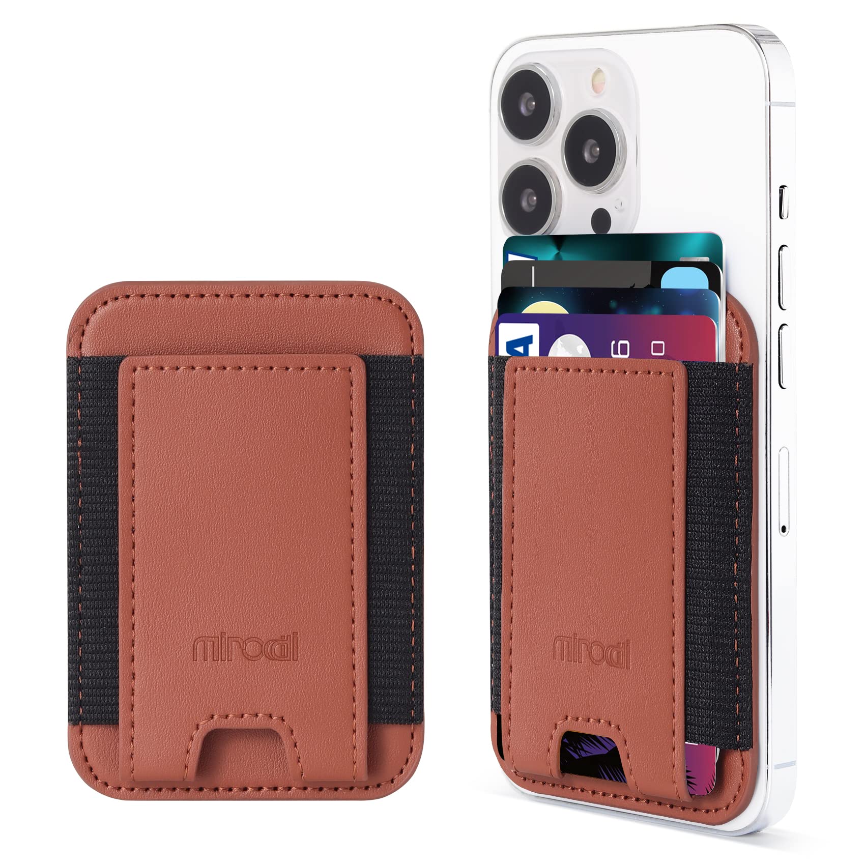 Miroddi Magnetic Card Wallet Holder with MagSafe for iPhone 14/13/12 Series - Slim Leather Wallet with 6 Card Capacity - Secure Magnetic Card Holder (Brown) | Perfect for Everyday Use, Travel & Contactless Payments