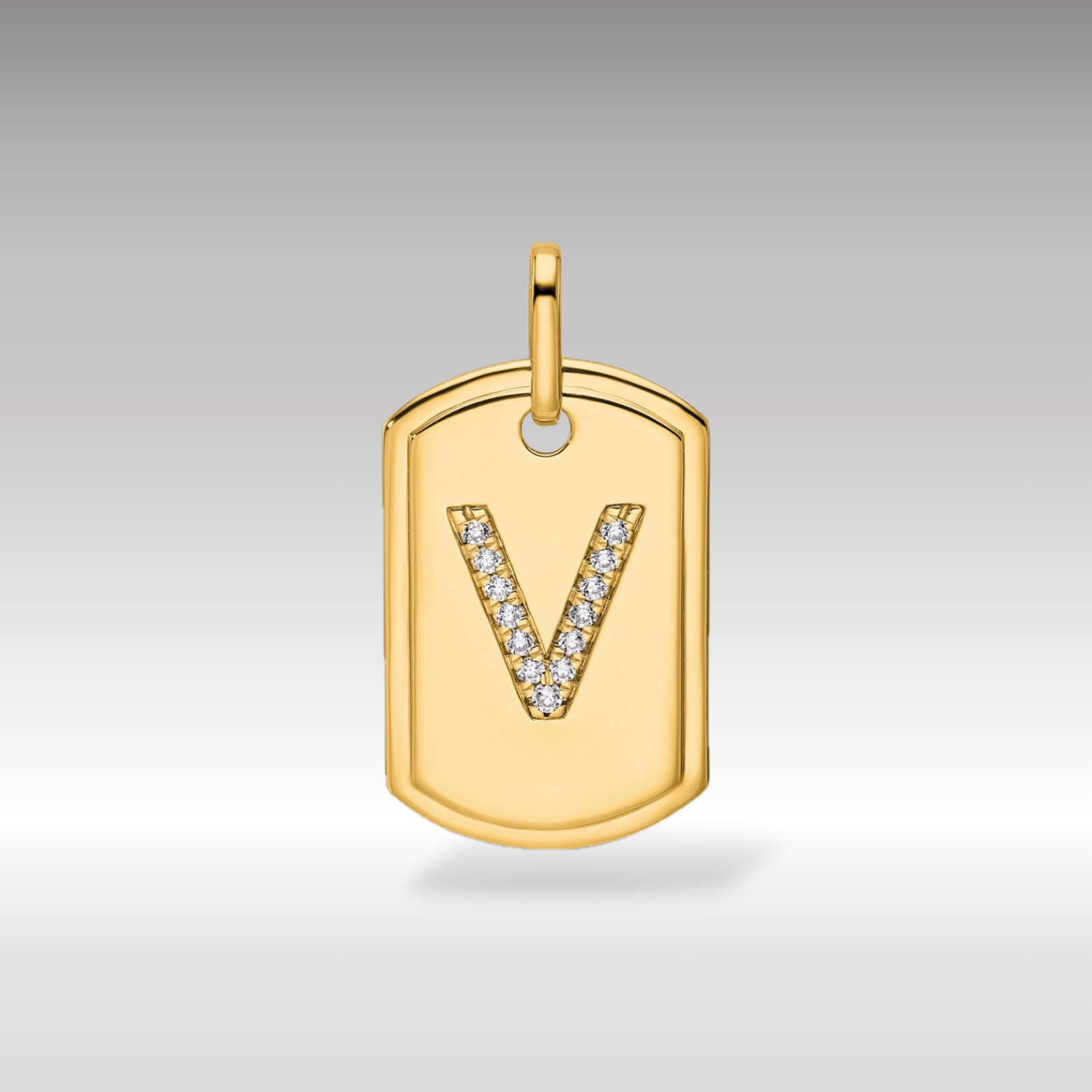 14K Gold Initial V Dog Tag Pendant with Real Diamonds - Personalized Name Necklace for Women - Perfect Gift for Birthday, Anniversary & Valentine's Day